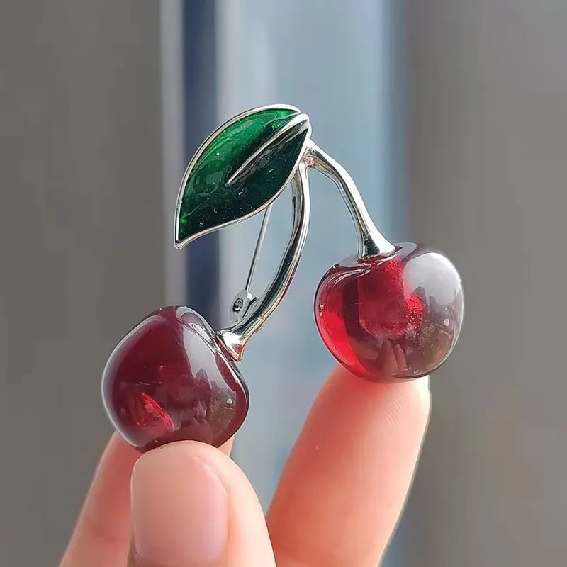 Fashion Crystal Dark Red Cherry Brooches