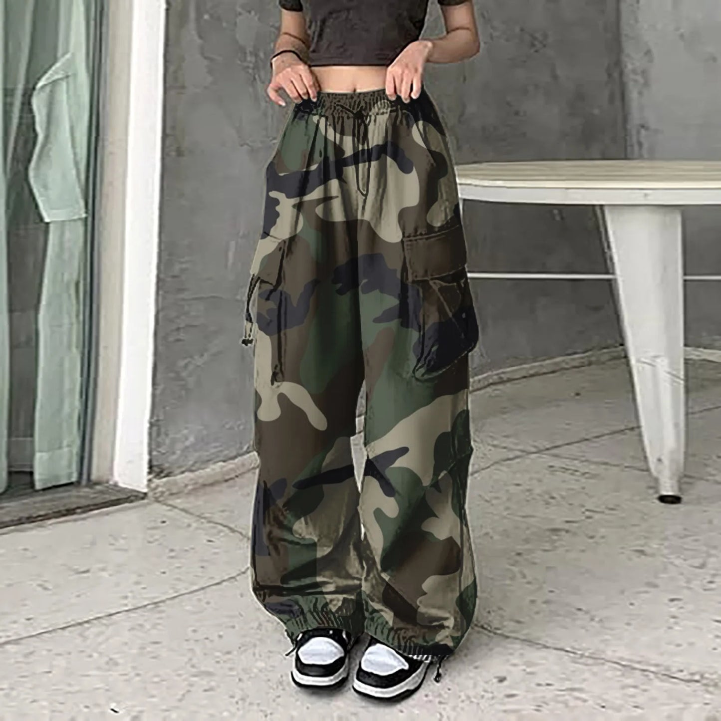 Baggy Camo Print Drawstring Loose