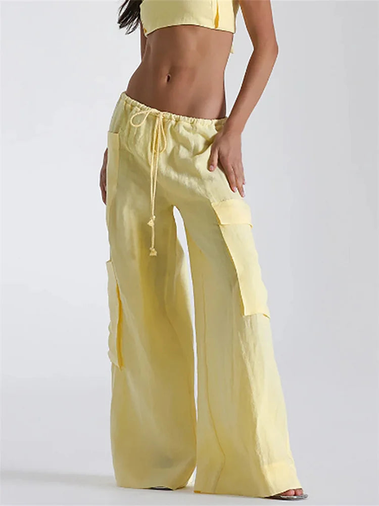 Women's Loose Drawstring Wide Leg Trousers