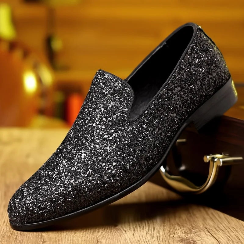 Luxury Loafers Men Shoes Gold Silver Sequin Wedding Shoes