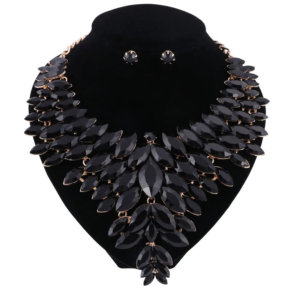 Women Crystal Jewelry Set Gold Color