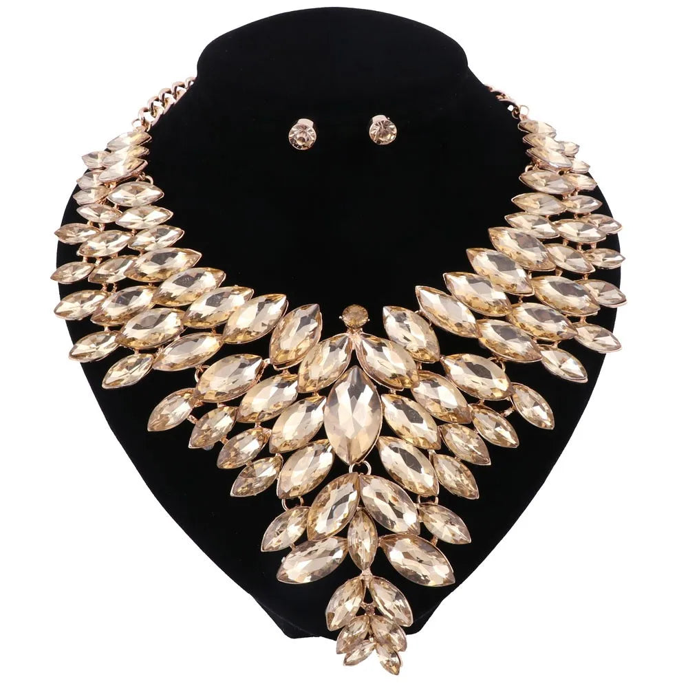 Women Crystal Jewelry Set Gold Color