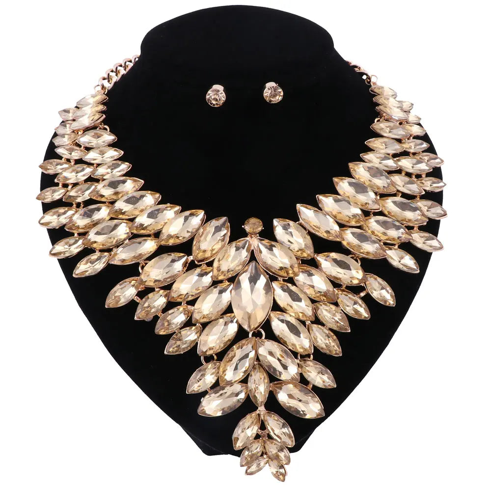 Women Crystal Jewelry Set Gold Color