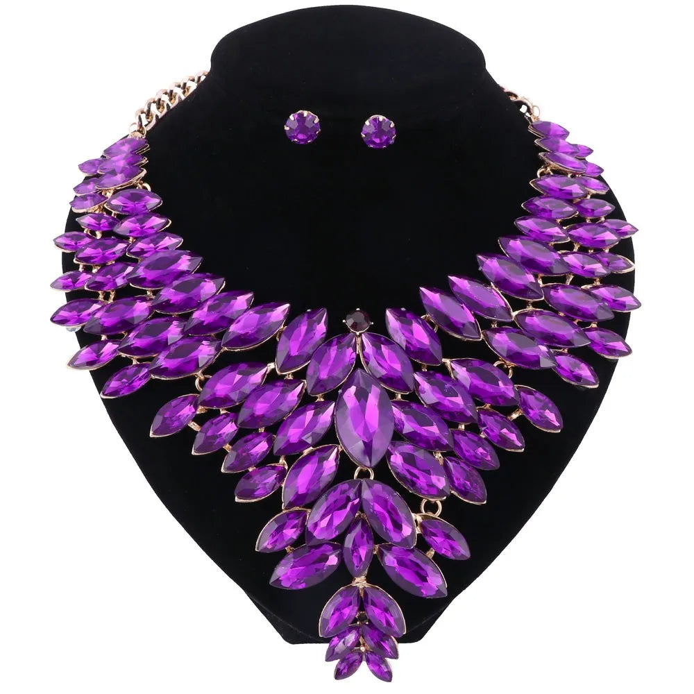 Women Crystal Jewelry Set Gold Color
