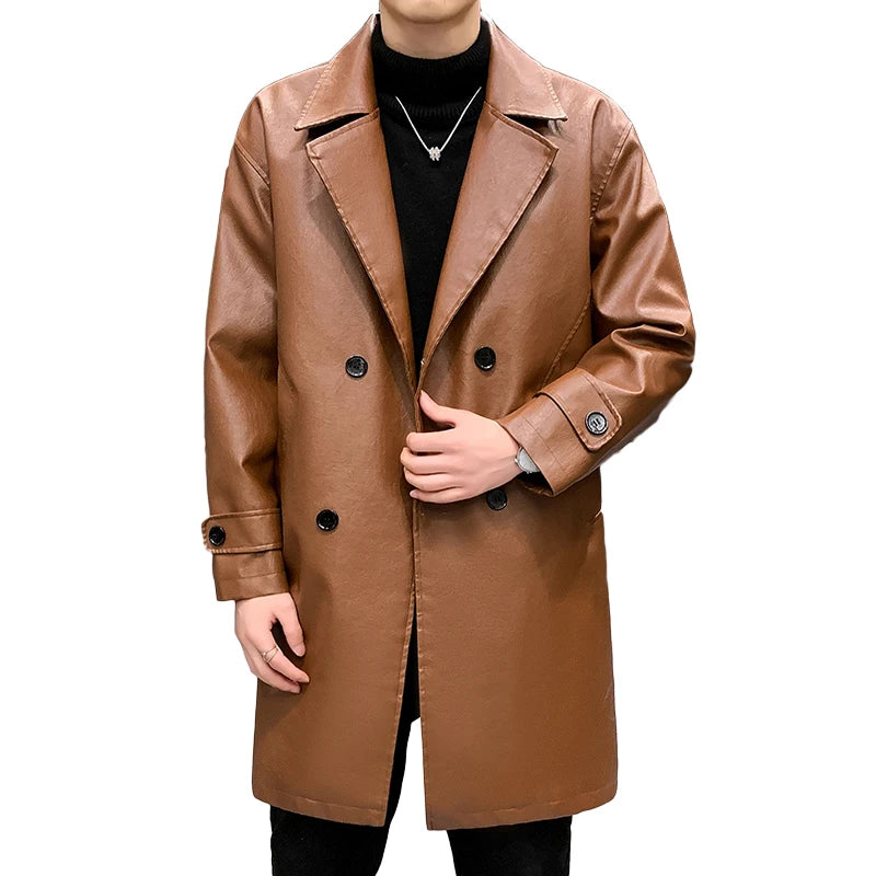 Winter Thick Jackets Men PU Trench Coats