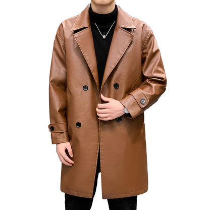 Winter Thick Jackets Men PU Trench Coats