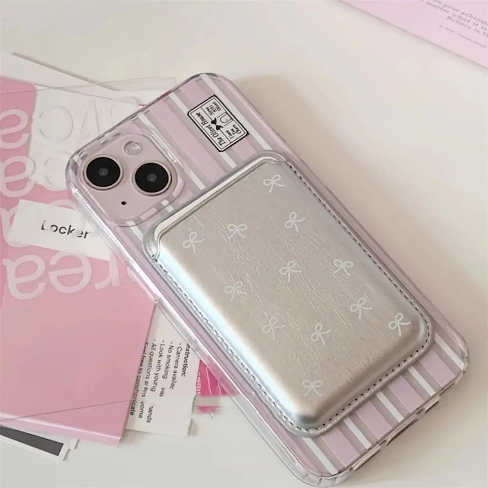 Cute Bow Magnetic Card Clip Leather Wallet Card