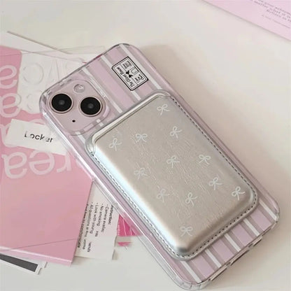 Cute Bow Magnetic Card Clip Leather Wallet Card