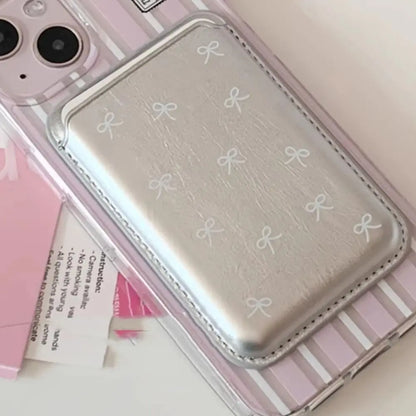Cute Bow Magnetic Card Clip Leather Wallet Card
