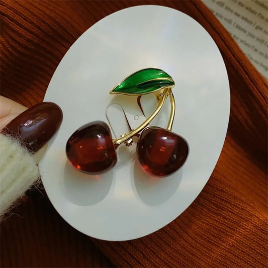 Fashion Crystal Dark Red Cherry Brooches