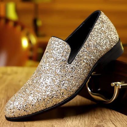 Luxury Loafers Men Shoes Gold Silver Sequin Wedding Shoes