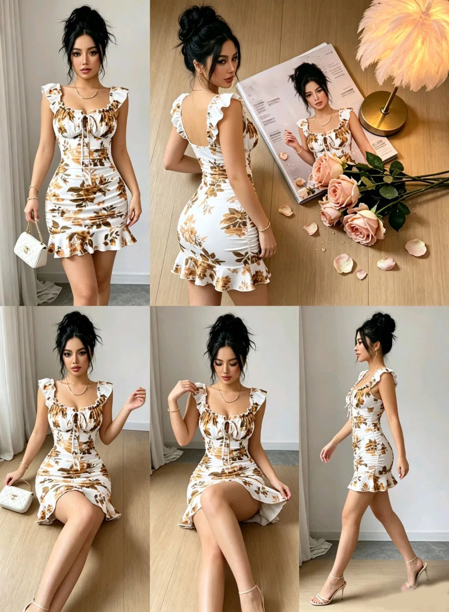Sleeveless Floral/Plant Print Mini Dress