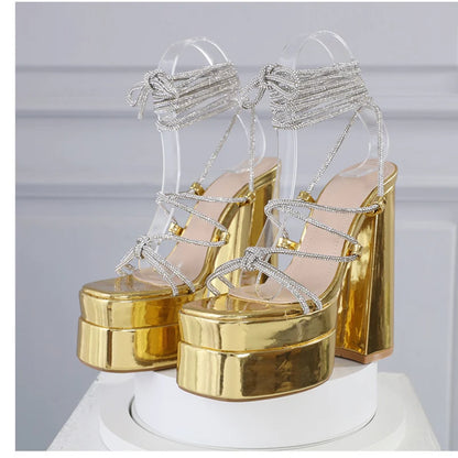 Rhinestone Embellished Knot T-Strap Heels Roman Peep-toe Summer Sandals