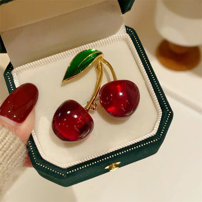 Fashion Crystal Dark Red Cherry Brooches