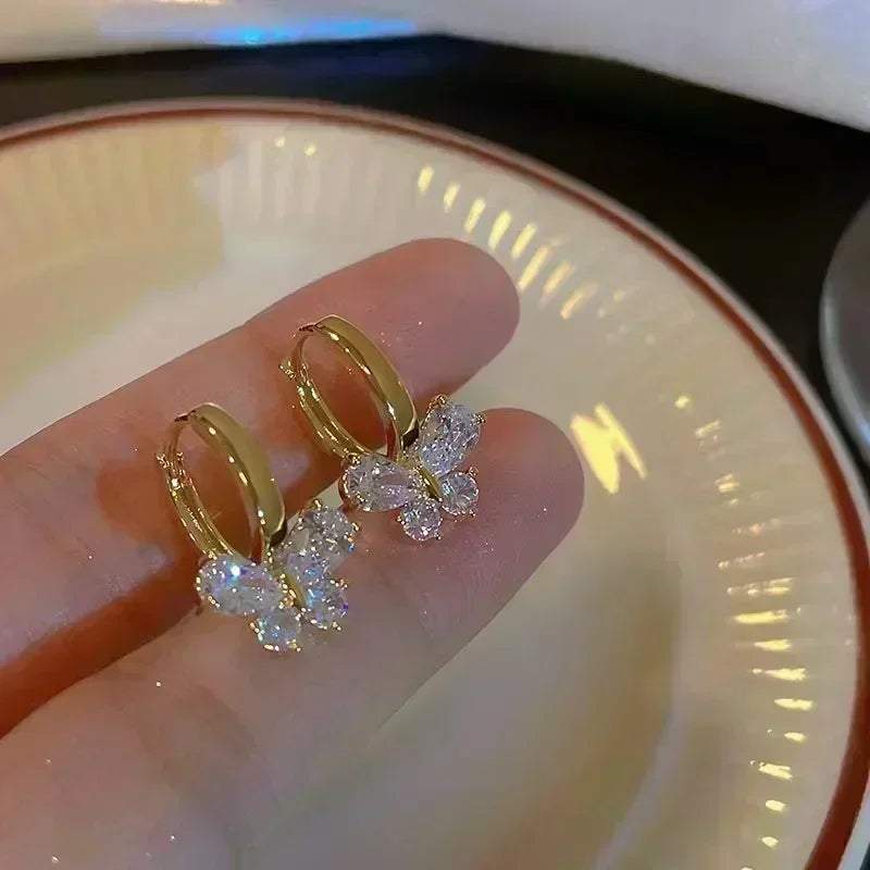 Teardrop Opal Zircon Butterfly Earrings