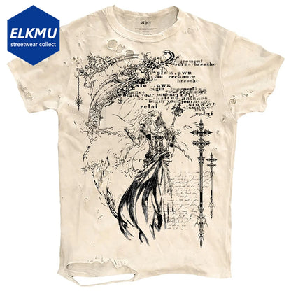 Vintage Ripped T Shirts Men Streetwear Harajuku Graphic