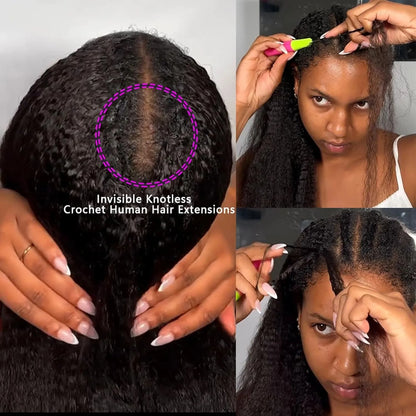 Deep Wave Knotless Pre-Separated Crochet Hair Extensions Human Hair Kinky Curly Crochet Feather Human Hair Extensions 100g/Pack