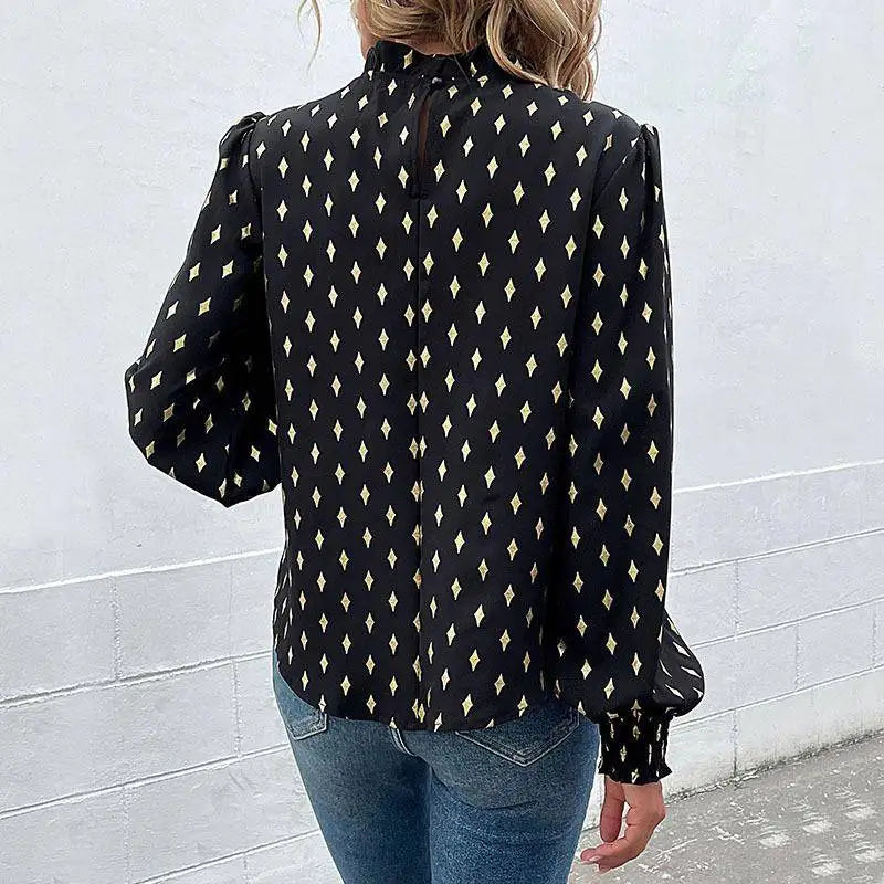 Elegant Long Sleeve Mid-Neck Diamond Embossed Shirt