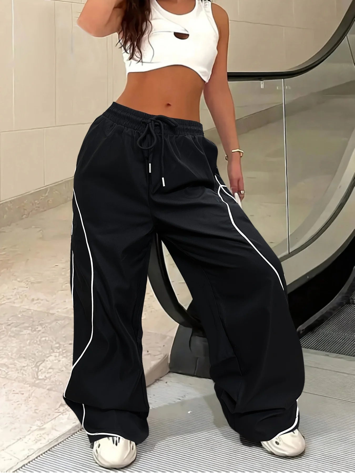 Y2K Mid-Rise Drawstring Loose Fit Cargo Pants
