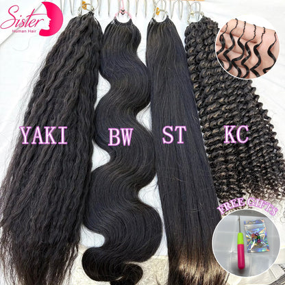 Deep Wave Knotless Pre-Separated Crochet Hair Extensions Human Hair Kinky Curly Crochet Feather Human Hair Extensions 100g/Pack