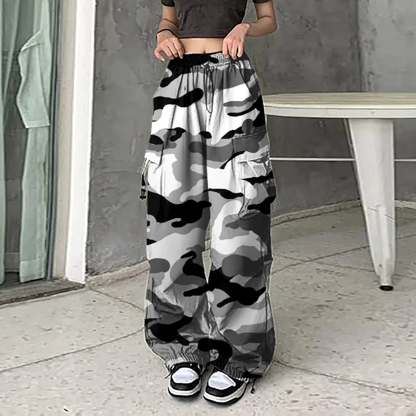 Baggy Camo Print Drawstring Loose