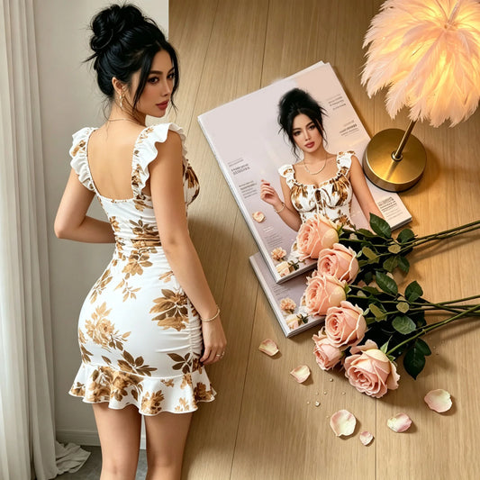 Sleeveless Floral/Plant Print Mini Dress