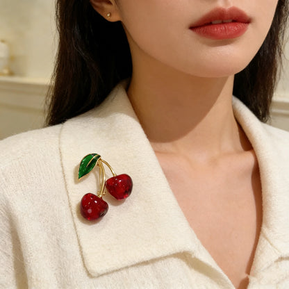 Fashion Crystal Dark Red Cherry Brooches