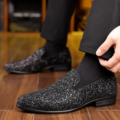 Luxury Loafers Men Shoes Gold Silver Sequin Wedding Shoes