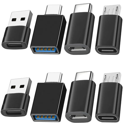 8 Pack USB C Female Adapter Set, USB A to USB C & Micro USB to Type C Converter Compatible with Car Charger, Laptop