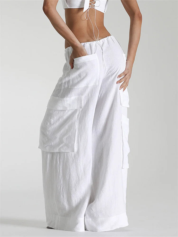 Women's Loose Drawstring Wide Leg Trousers