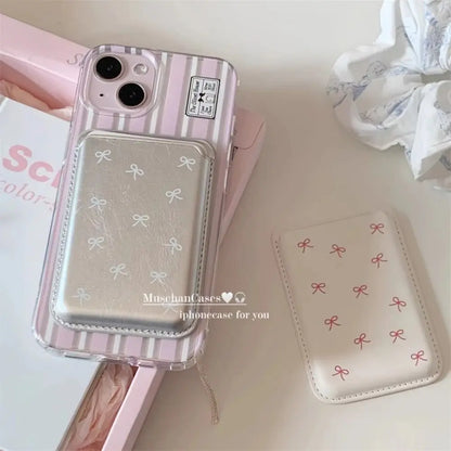 Cute Bow Magnetic Card Clip Leather Wallet Card