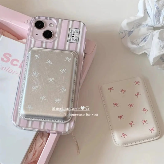 Cute Bow Magnetic Card Clip Leather Wallet Card
