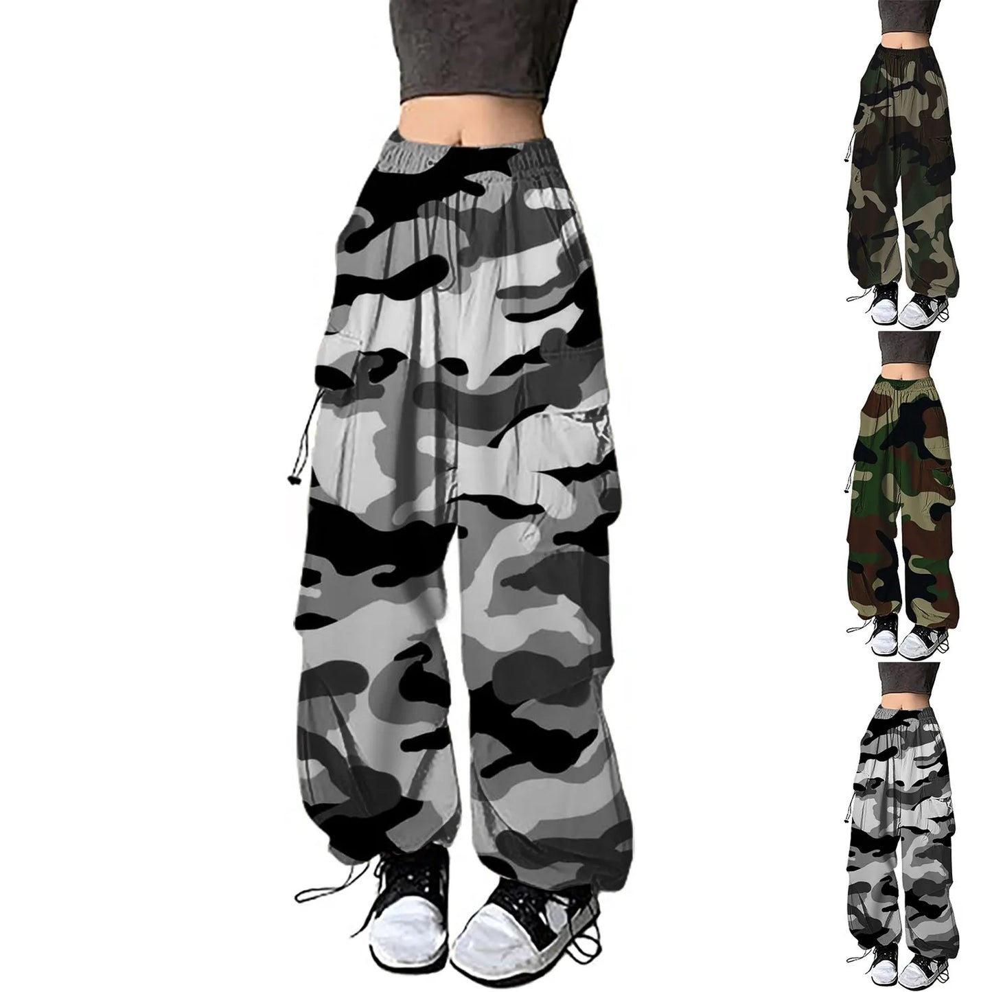 Baggy Camo Print Drawstring Loose