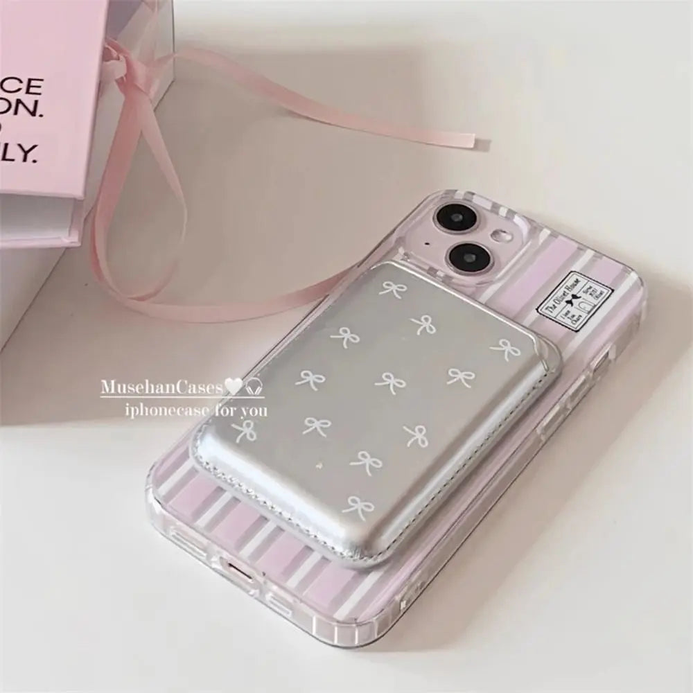 Cute Bow Magnetic Card Clip Leather Wallet Card