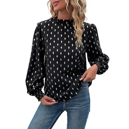 Elegant Long Sleeve Mid-Neck Diamond Embossed Shirt