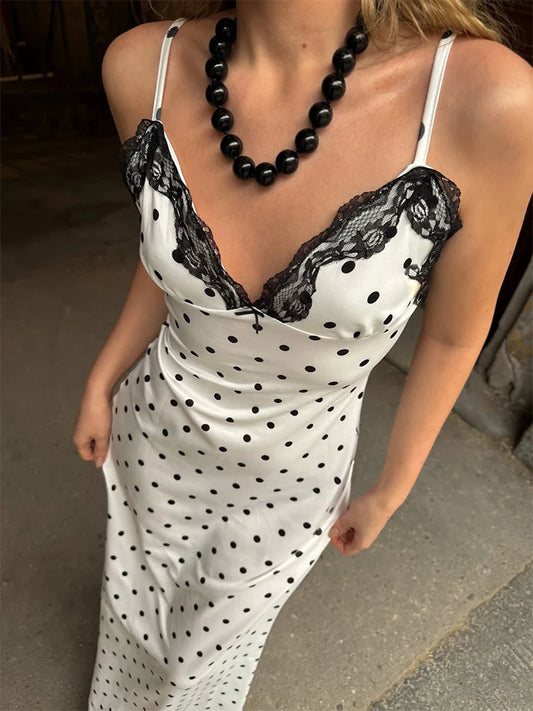 Lace V-Neck Patchwork Maxi Dress