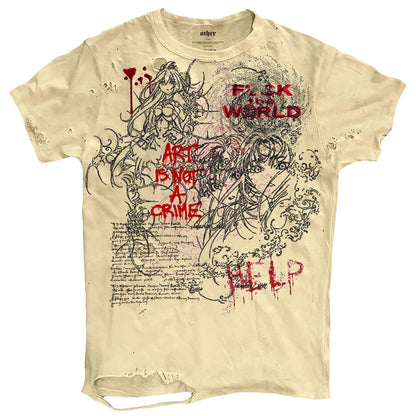 Vintage Ripped T Shirts Men Streetwear Harajuku Graphic