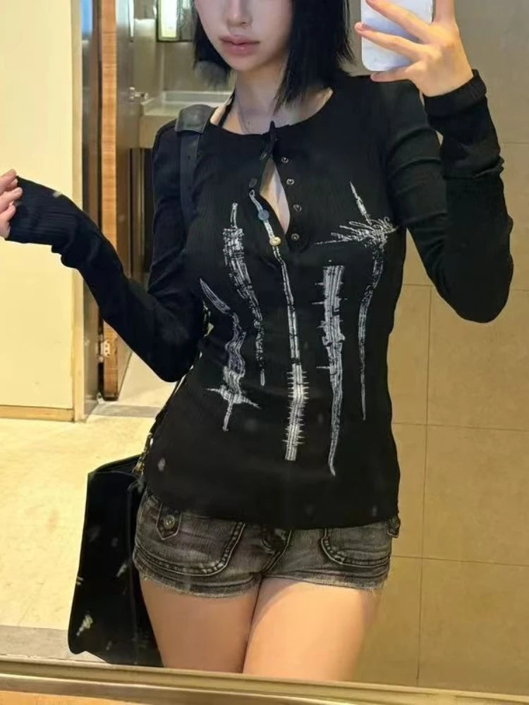 Aesthetic Autumn Slim Long Sleeve Y2k Outfits
