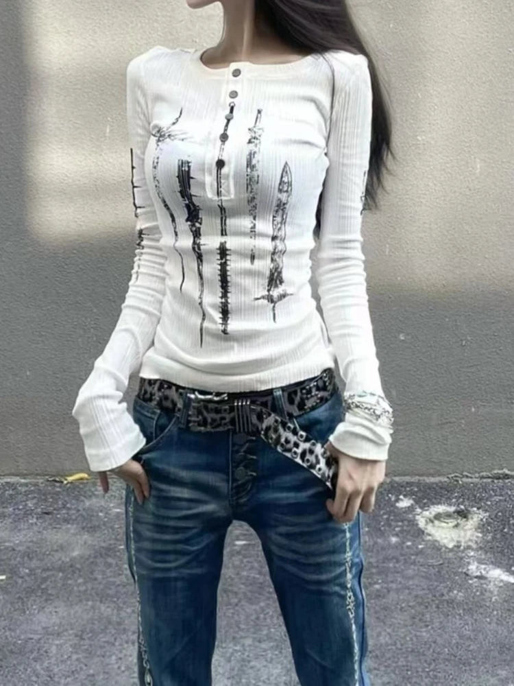 Aesthetic Autumn Slim Long Sleeve Y2k Outfits