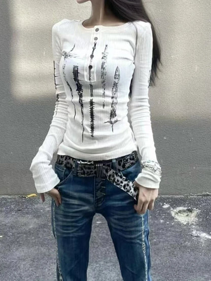 Aesthetic Autumn Slim Long Sleeve Y2k Outfits