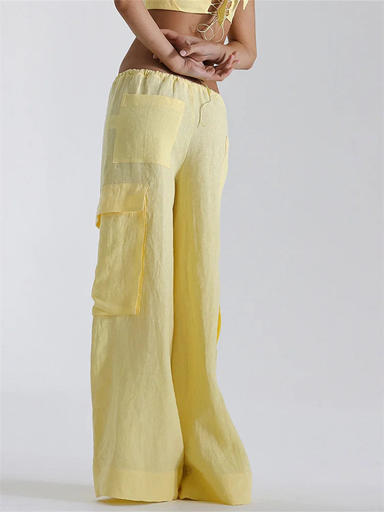 Women's Loose Drawstring Wide Leg Trousers