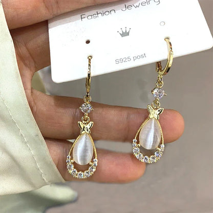Teardrop Opal Zircon Butterfly Earrings