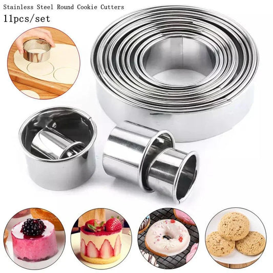 11pcs/set Stainless Steel Round Cookie Biscuit Cutter