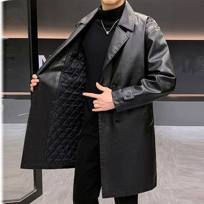 Winter Thick Jackets Men PU Trench Coats