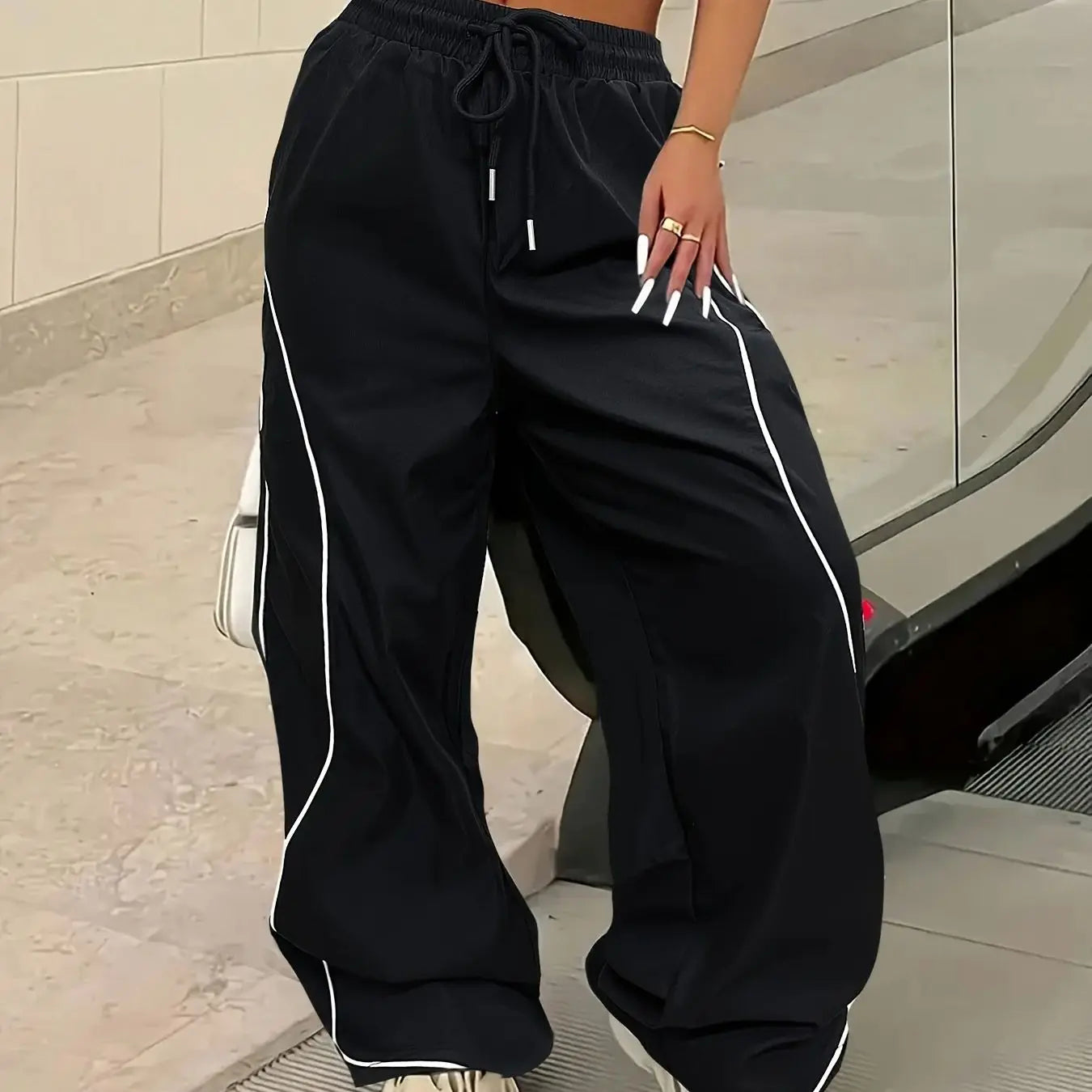 Y2K Mid-Rise Drawstring Loose Fit Cargo Pants