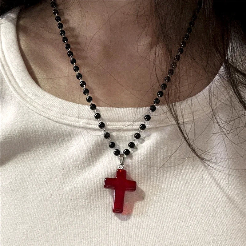 Gothic Vintage Red Glass Cross