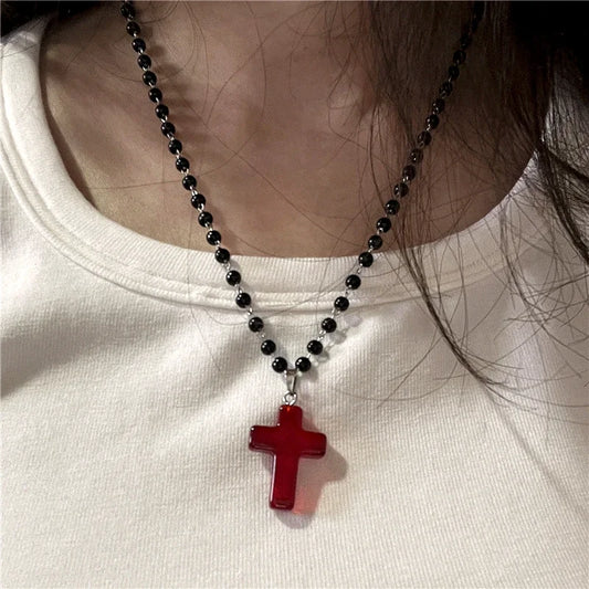 Gothic Vintage Red Glass Cross