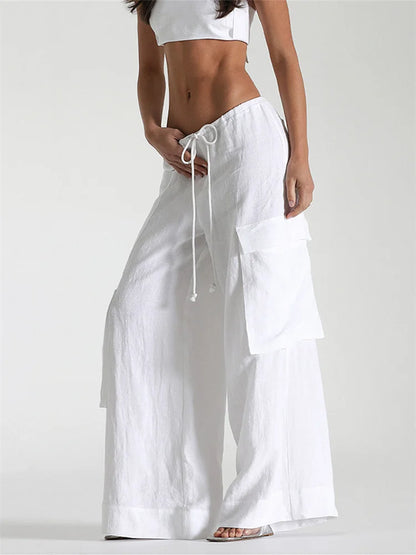 Women's Loose Drawstring Wide Leg Trousers