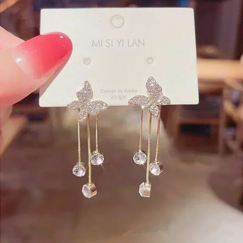 Teardrop Opal Zircon Butterfly Earrings