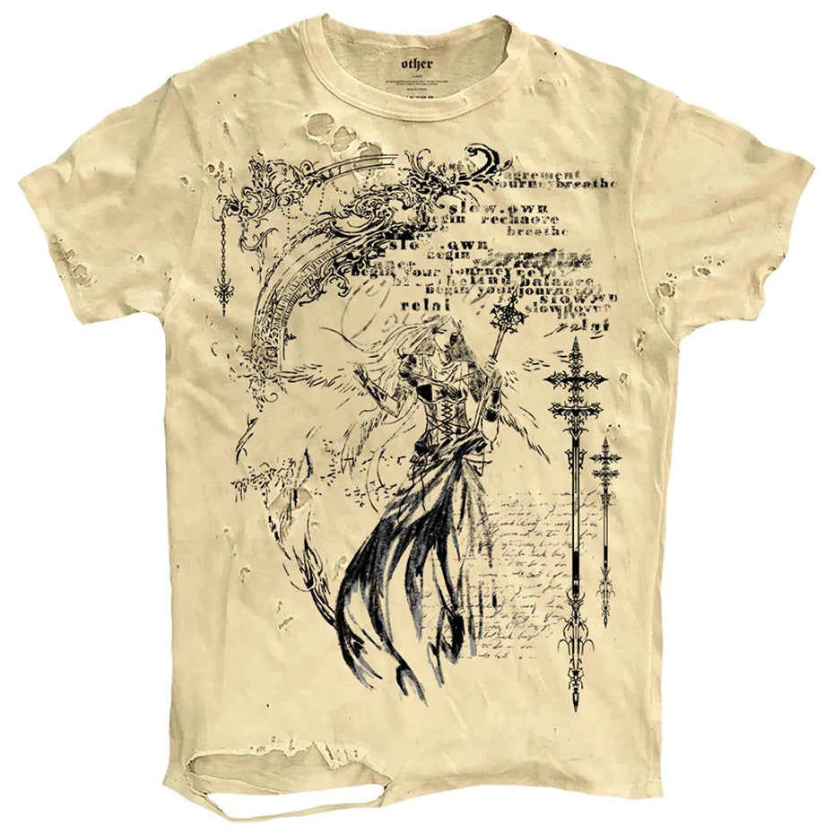 Vintage Ripped T Shirts Men Streetwear Harajuku Graphic